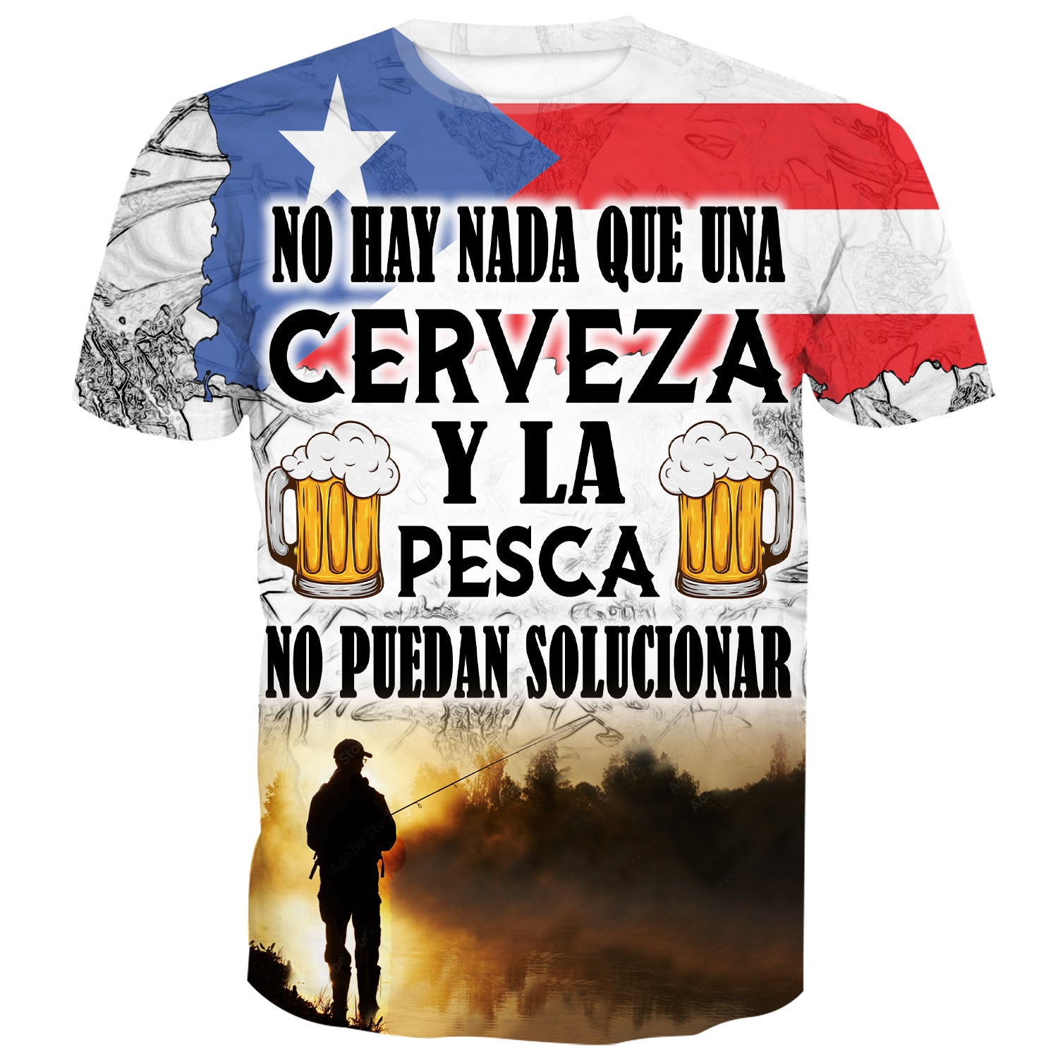 No hay nada que la cerveza y la pesca no puedan arreglar - Puerto Rico Flag Camiseta