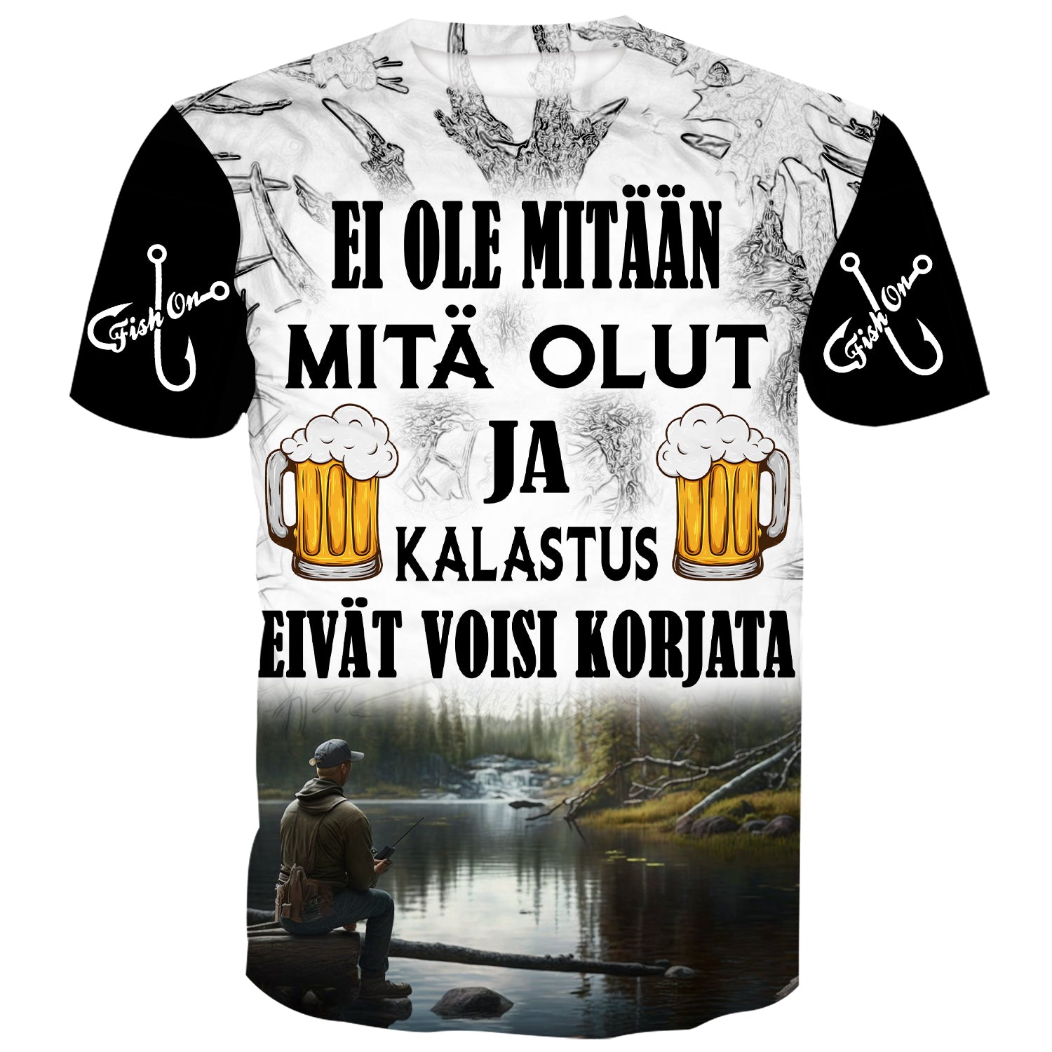 Ei ole mitään, mitä olut ja kalastus eivät voi korjata - Varsinais-Suomen makean veden kalastus T-paita