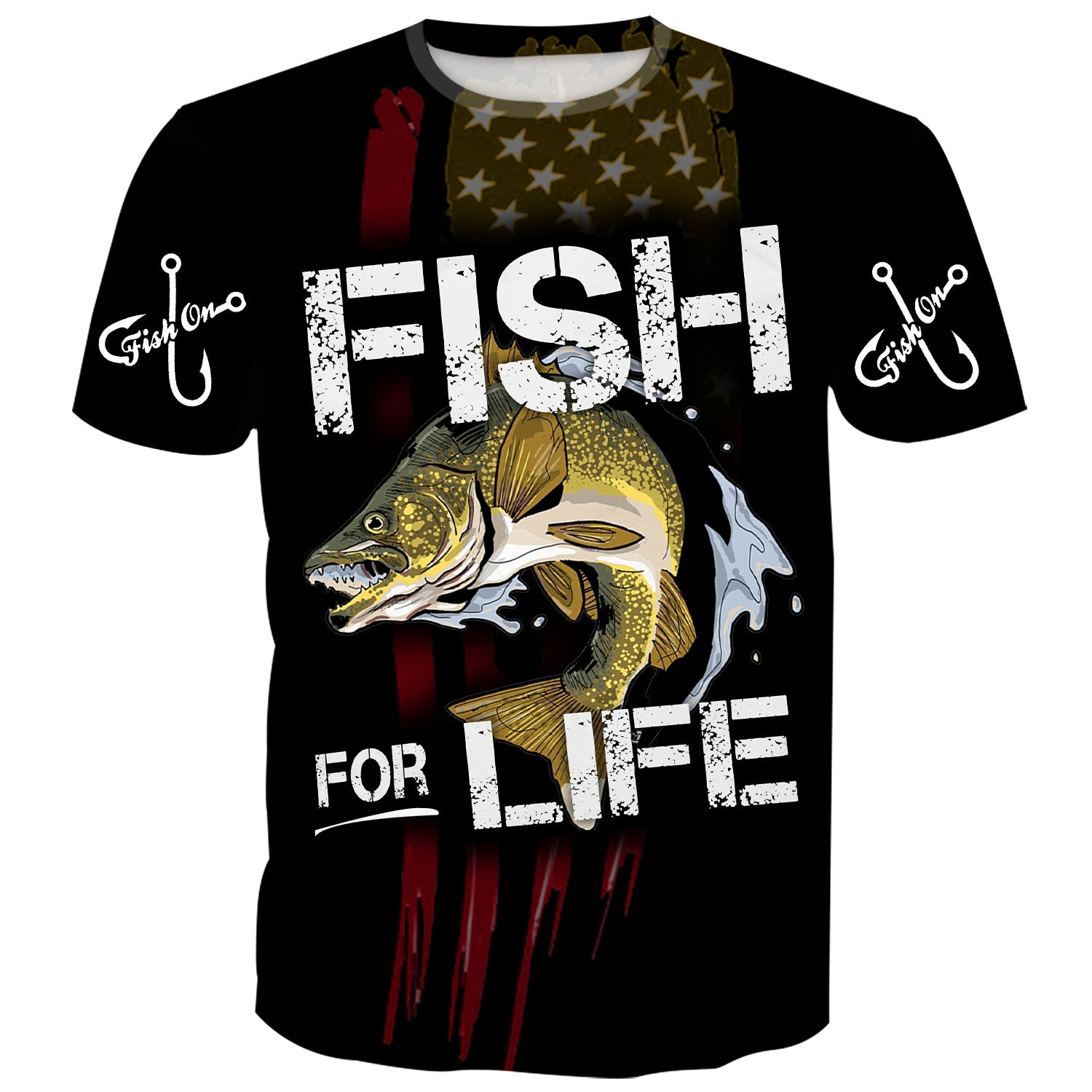 Fishing for Life USA Flag - Walleye Fishing T-Shirt