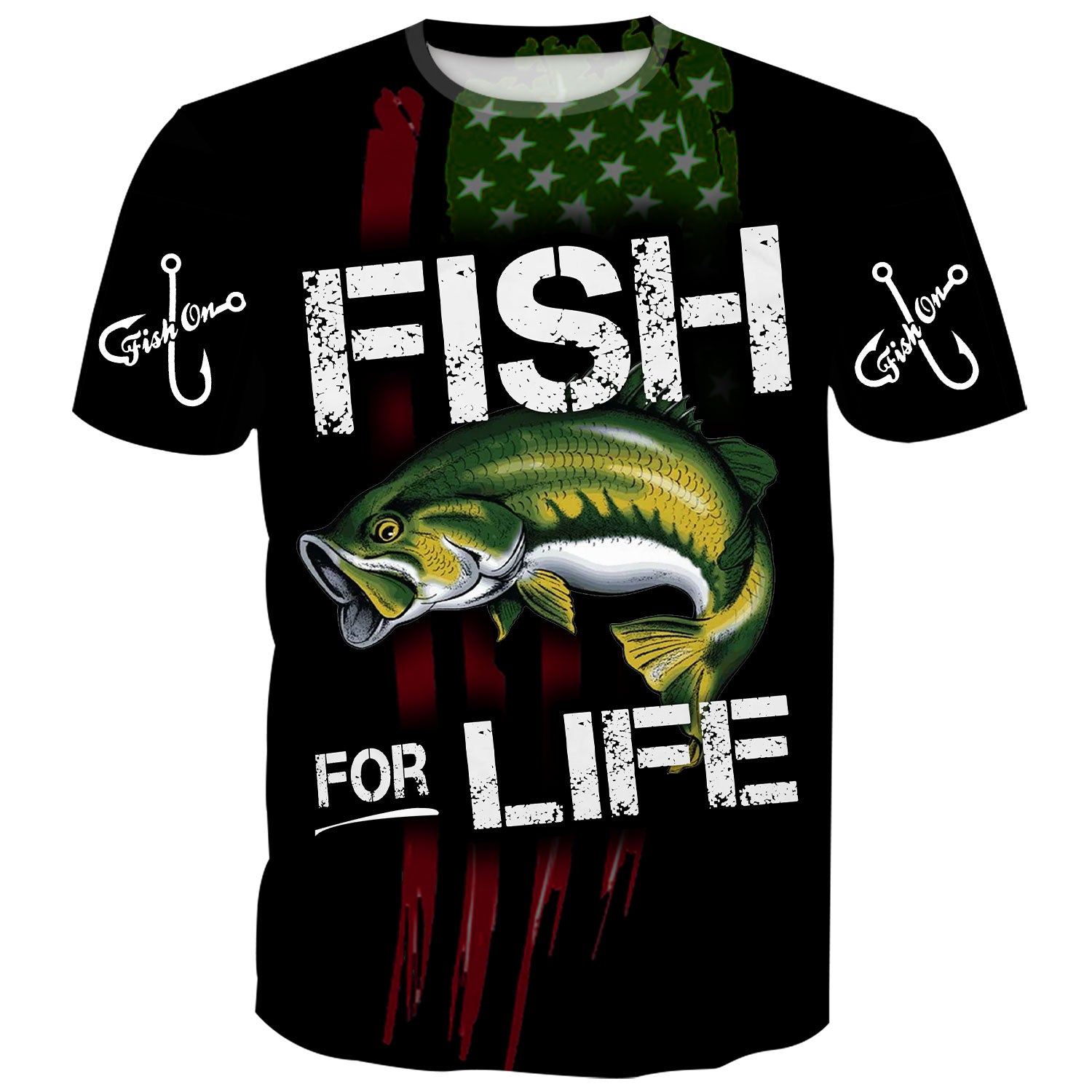 Fishing for Life USA Flag - Bass Fishing T-Shirt