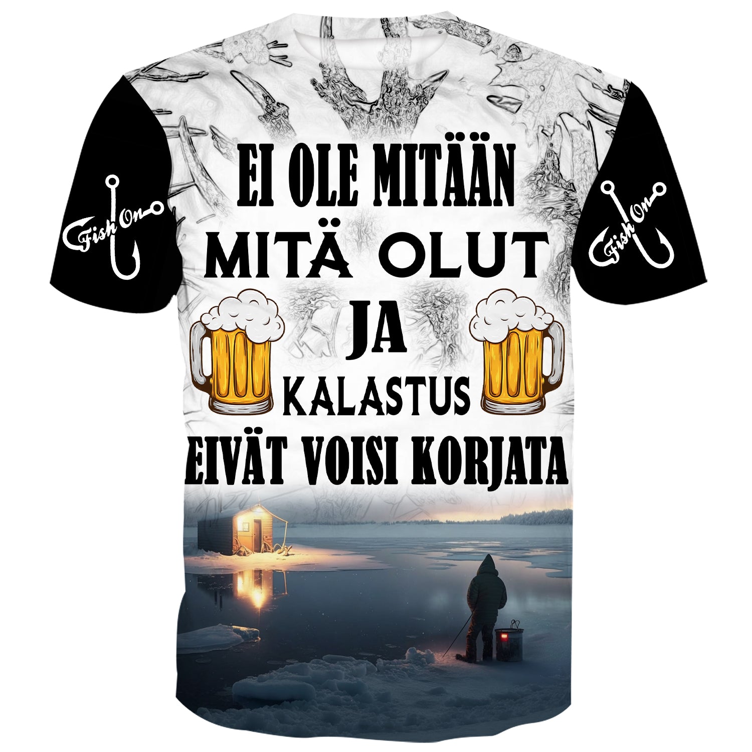 Ei ole mitään, mitä olut ja kalastus eivät voi korjata - Lapland Ice Fishing T-paita