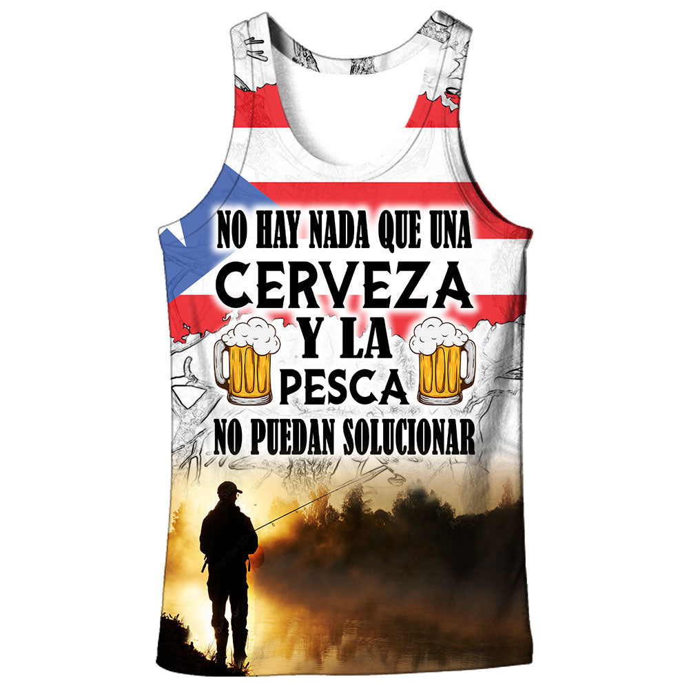 No hay nada que la cerveza y la pesca no puedan arreglar - Puerto Rico Flag Camiseta sin mangas