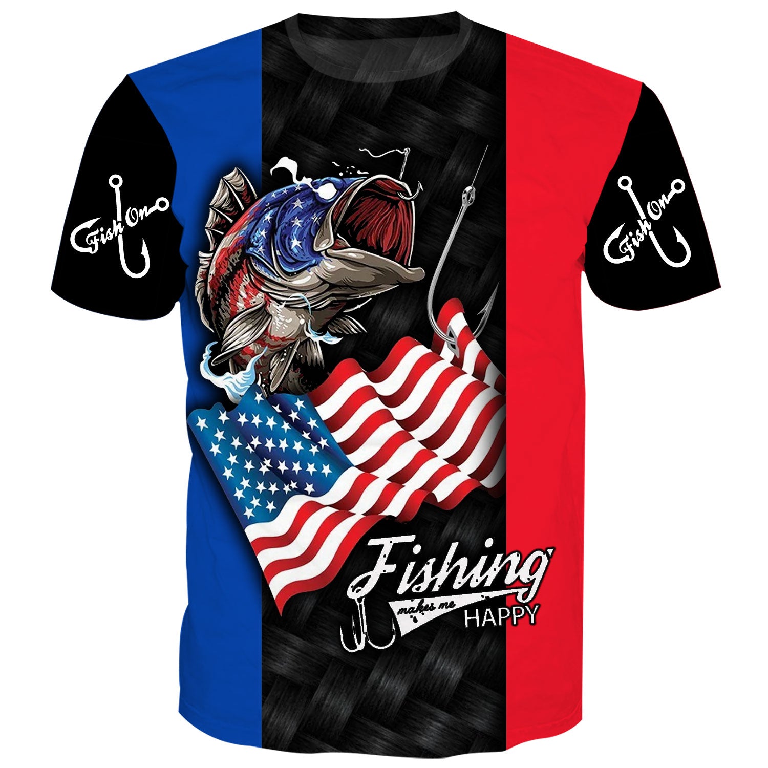 Fishing makes me Happy - USA Flag T-Shirt