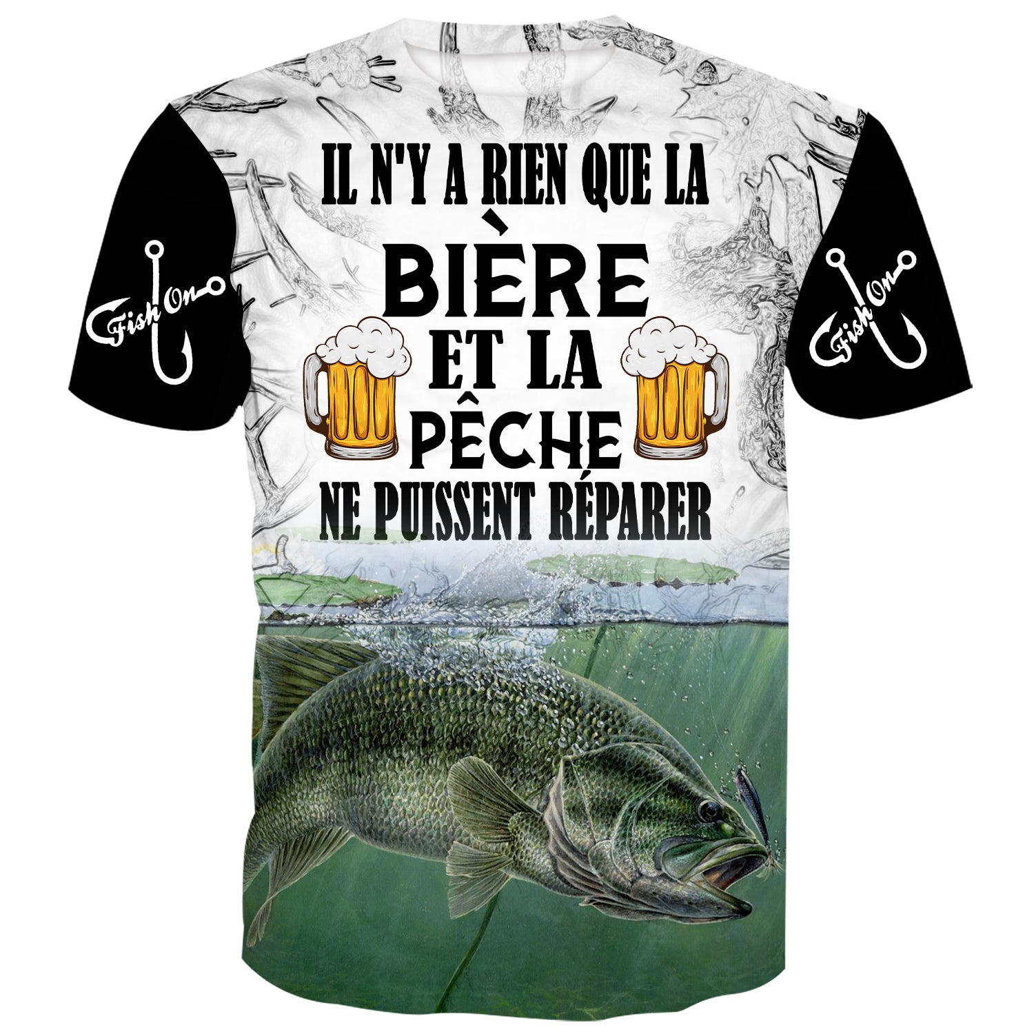 Il n'y a rien que la bière et la pêche ne puissent réparer - T-shirt Bass