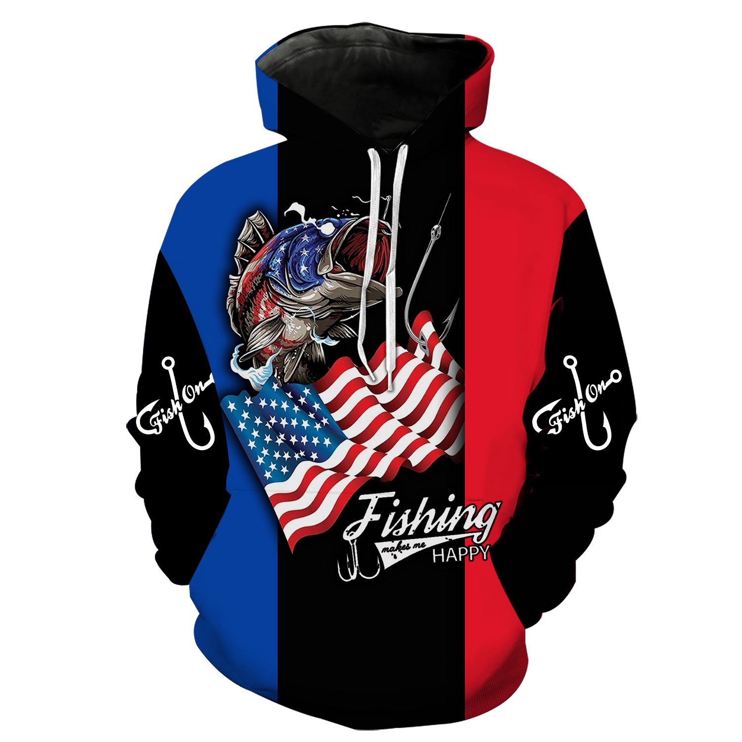 Fishing makes me Happy - USA Flag Hoodie