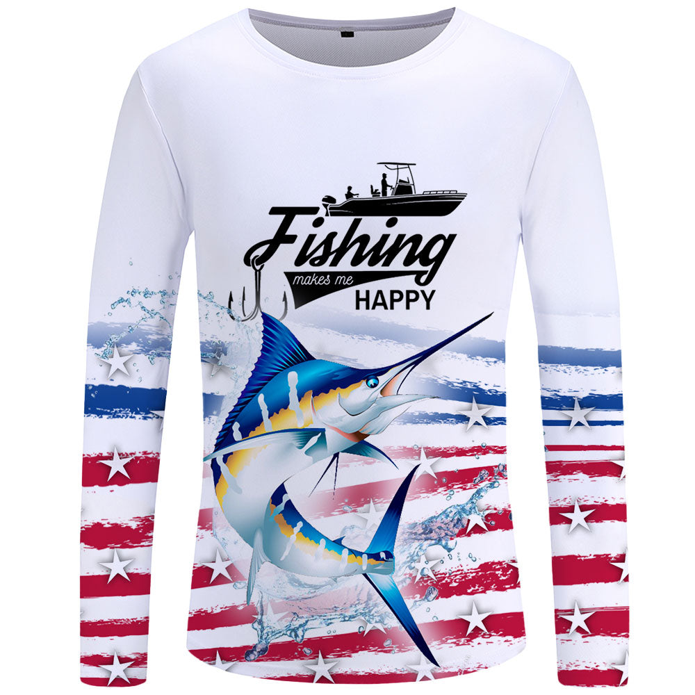 Fishing makes me happy - Blue Marlin Long Sleeve Shirt - elitefishingoutlet