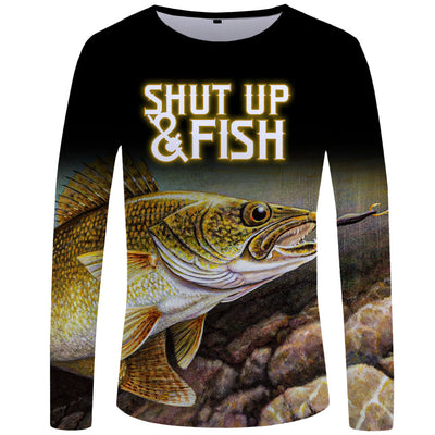 Tee Hunt Shut Up and Fish T-Shirt Funny Bass Salmon Fishing Shirt Salt  Water Fisherman Boat Shirt, Orange, Small