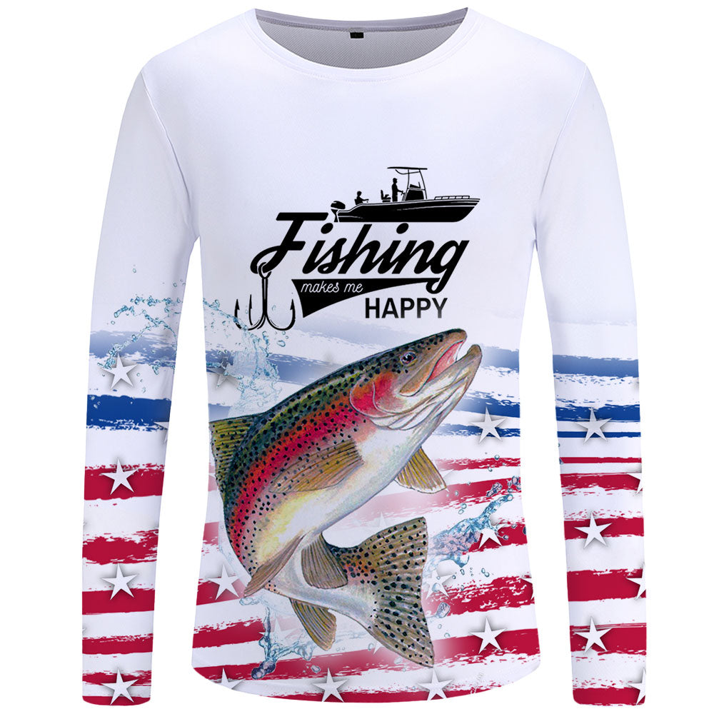 Trout Fishing makes me happy - UPF 50+ Long Sleeve Shirt